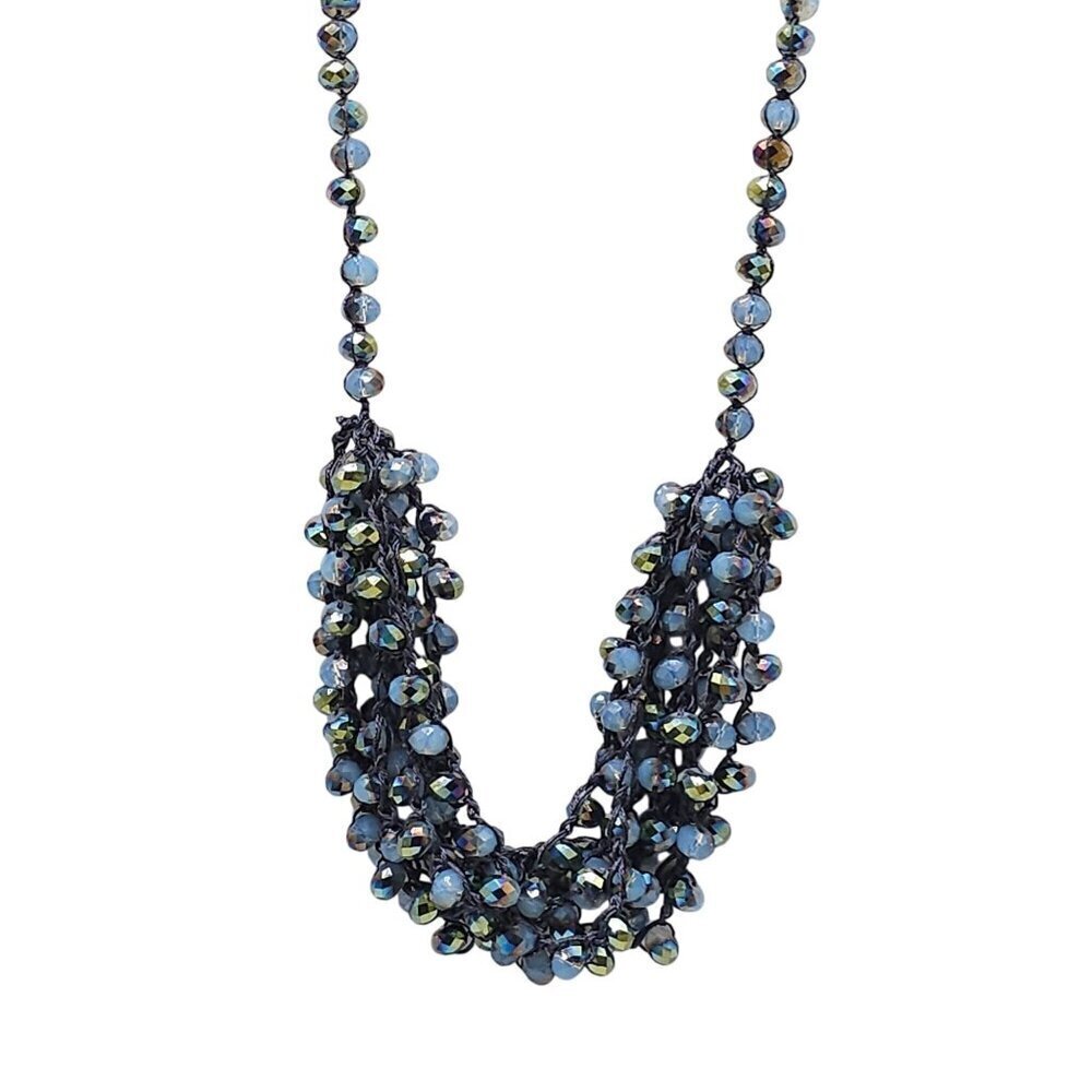 Blue Crystal Statement Crocheted Necklace Jewelry Chunky Jewelry Big Beaded